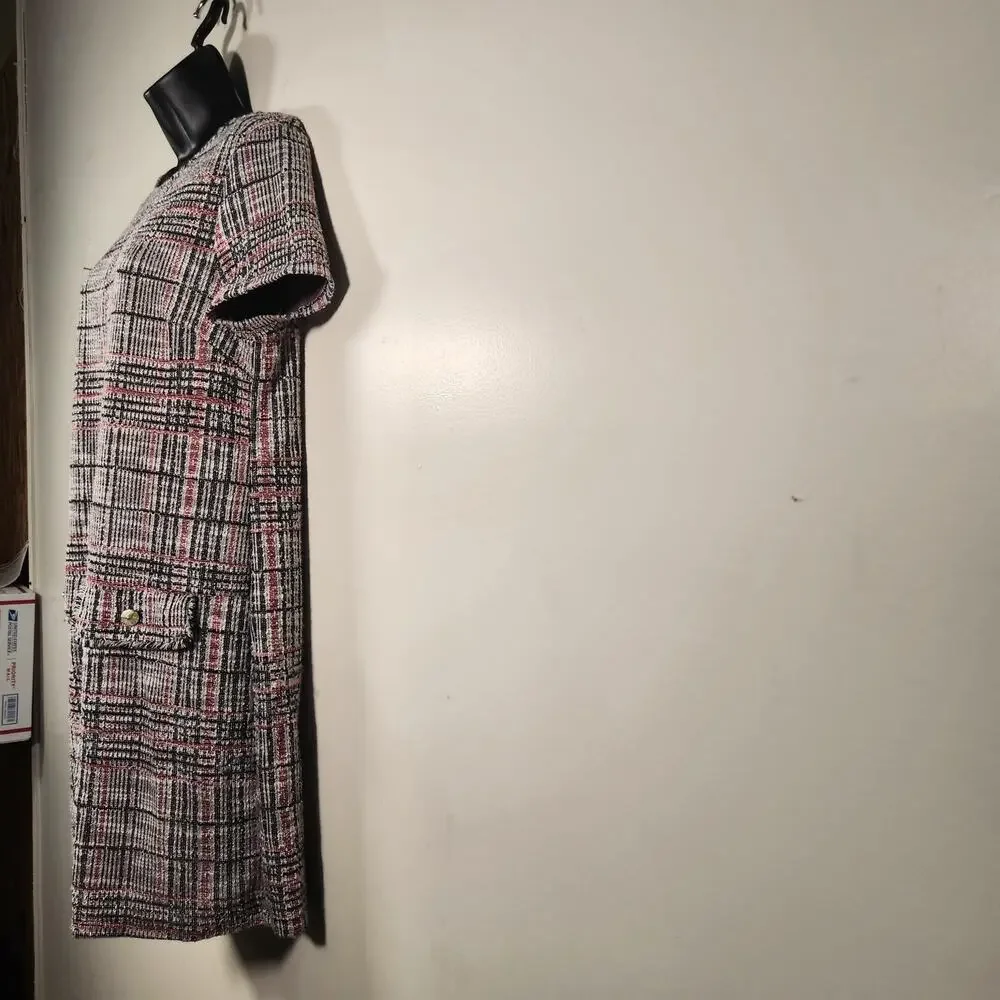 PRIMARK Mini Dress Womens 10 Black White Tweed Tartan Plaid Office Career 70s - Picture 9 of 12